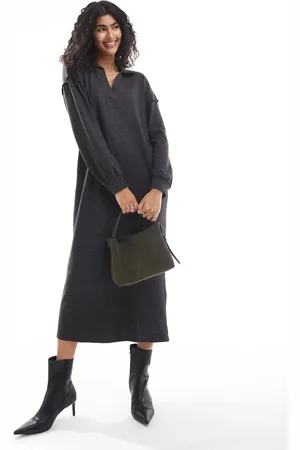 VERO MODA Supersoft polo neck ankle dress in melange