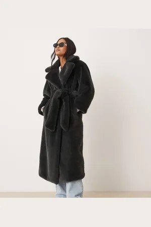 ASOS ASOS DESIGN Petite longline belted faux fur coat in forest