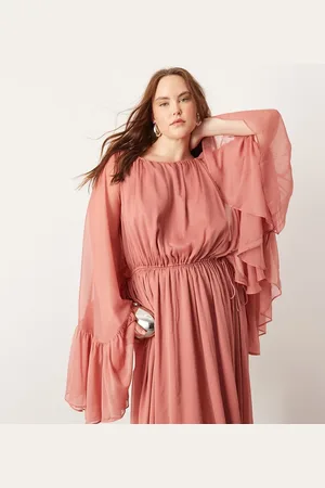 ASOS Curve chiffon extreme sleeve maxi dress with ruffle back detail in dusky pink