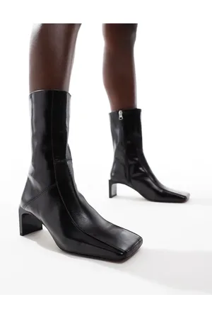 ASOS Raine premium square toe mid-heel boots in leather
