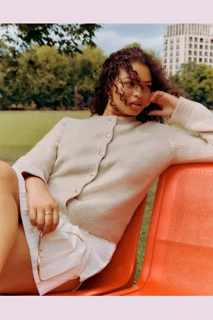 Abercrombie & Fitch Fluffy crewneck cardigan in beige