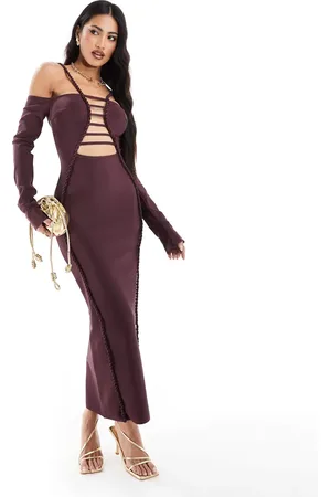 ASOS Bardot bandage midi dress with knotted lattice detailing in plum