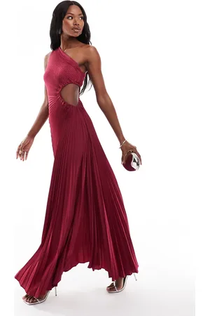 Aria Cove Exclusive pleated one shoulder cut out maxi dress in berry