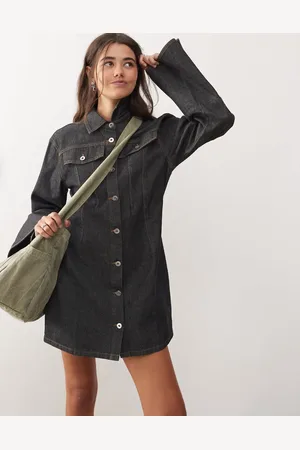 COLLUSION Denim mini shirt dress in rinse wash