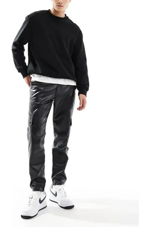 ASOS Tapered cargo leather look trousers in