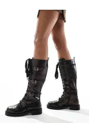 ASOS Canada flat chunky buckle knee boots in