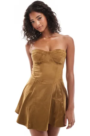 Bershka Faux suede mini dress in tan