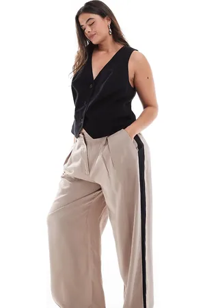 ASOS Curve pleat detail contrast panel trouser in mocha