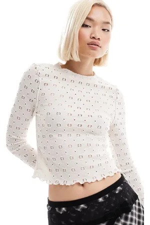 Miss Selfridge Texture detail long sleeve top in cream