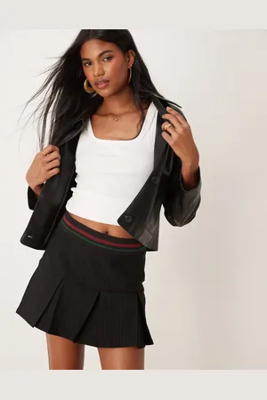 ASOS Contrast waistband pleated mini skirt in pinstripe
