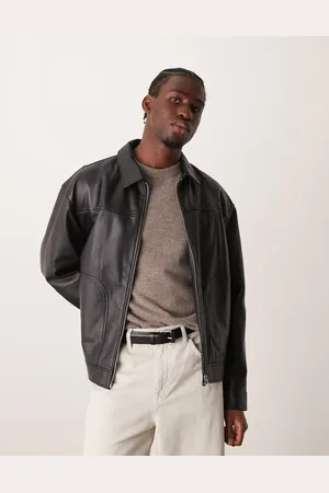 ASOS Premium oversized real leather harrington jacket in
