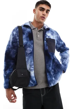 Only & Sons Zip through sherpa fleece with chest pocket in blue print