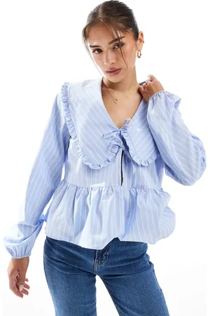 ASOS Oversized frill collar smock blouse in blue stripe