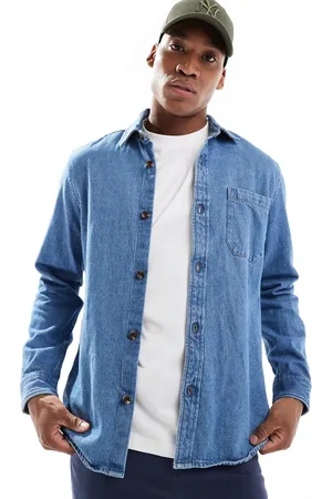 New Look Oversized heavyweight denim shirt in mid