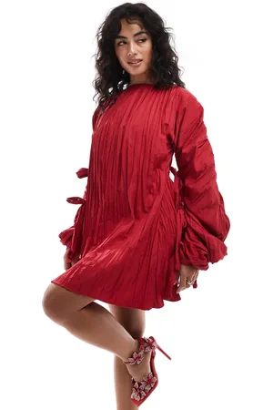 ASOS Structured satin crinkle tie detail cocoon sleeve mini dress in