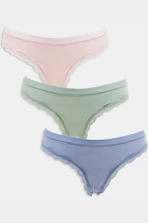 ASOS 3 pack cotton & lace brazilian brief with waistband in sage, baby pink & dusty blue