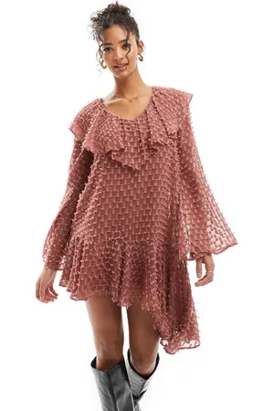 ASOS V neck asymmetric hem dobby dress mini in rose
