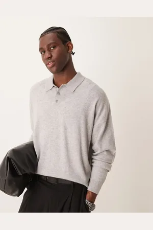 ASOS Premium 100% cashmere oversized boxy fit polo jumper in light marl