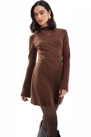 ASOS Wide rib long sleeve waisted mini sweat dress in