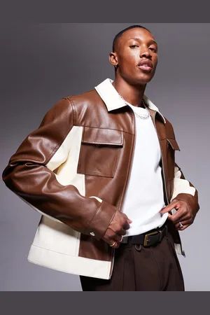 ASOS Faux leather cut and sew harrington jacket in