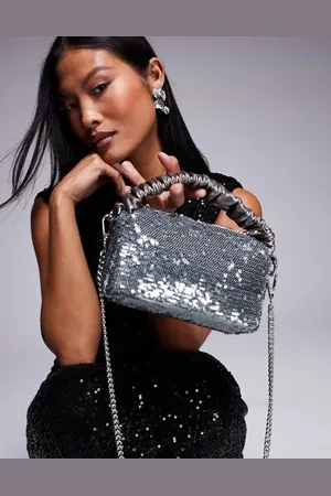 ASOS Ruched grab clutch bag with detachable cross body strap in sequin