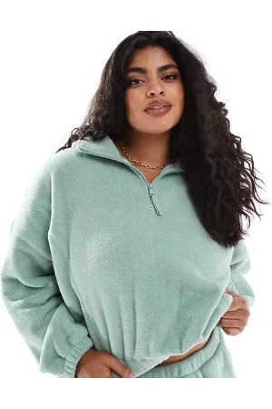 ASOS ASOS DESIGN Curve lounge microfleece zip collar sweat in sage