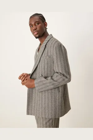 ASOS Double breasted relaxed slouchy suit jacket in charcoal herringbone