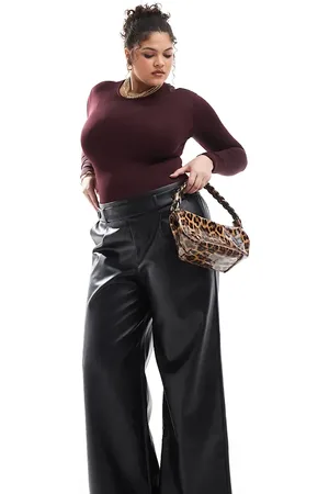 ONLY Faux leather wide leg trousers in