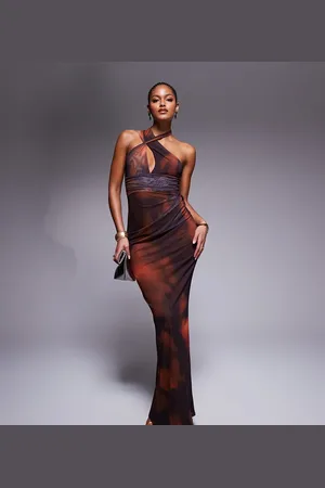 ASOS ASOS DESIGN Tall halter cross front maxi dress in swirl print
