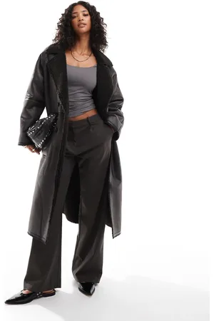 ASOS Longline shearling jacket with contrast binding in