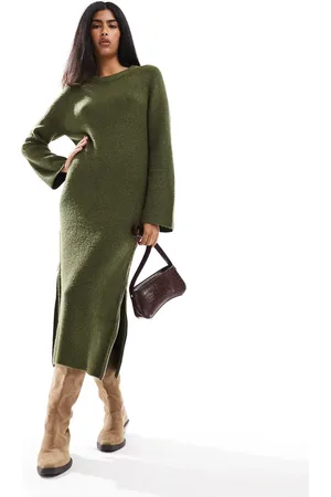 Miss Selfridge Zip detail maxi dress in olive