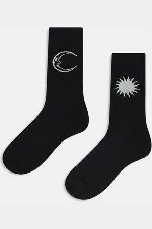 ASOS 2 pack socks with sun and moon embroidery in