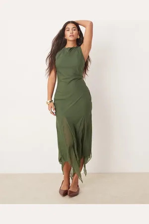 ASOS Sleeveless midaxi dress with godets in green
