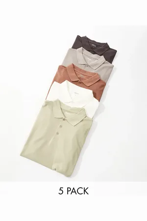 ASOS 5 pack pique polos in multiple colours