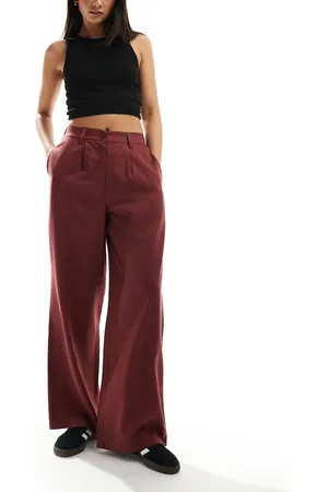 ASOS Wide leg dad trousers in washed burgundy