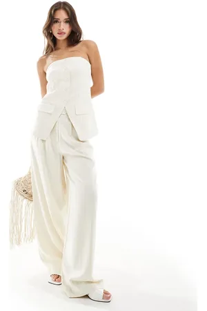 ASOS Tailored wide leg trousers in the cream stripe