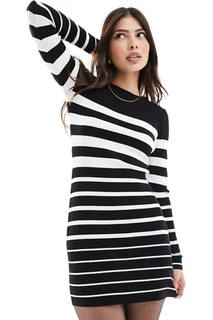 Miss Selfridge Stripe long sleeve knit compact rib mini dress