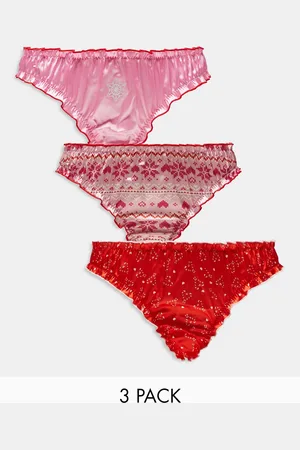 ASOS 3 pack Christmas satin scrunch thongs in festive print