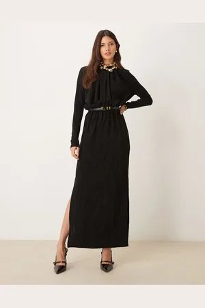 Y.A.S Textured long sleeve glitter maxi dress in