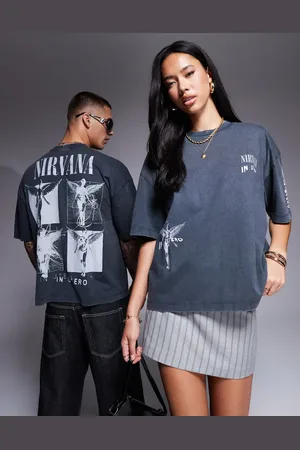 ASOS Unisex boxy fit t-shirt with Nirvana prints in washed
