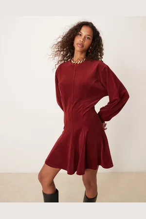 ASOS Chunky cord flare hem keyhole back mini dress in rust