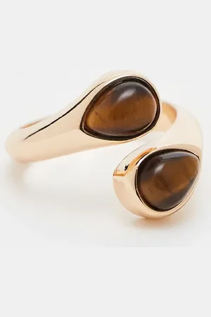 ASOS Ring with wraparound design and real semi precious tigers eye in tone