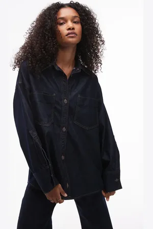 Topshop Denim oversized shirt with pocket detailing in indigo