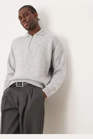 ASOS Oversized boxy fit fluffy knitted quarter zip polo in