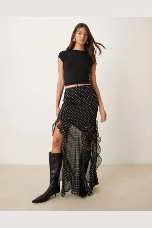 ASOS Chiffon frill detail maxi skirt in mono spot