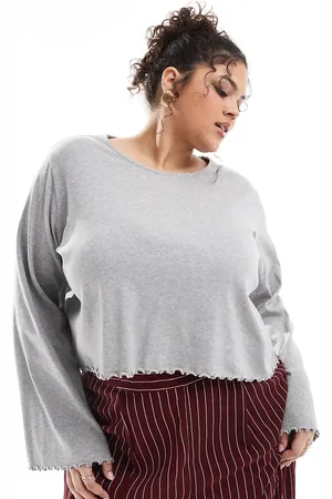 ASOS ASOS DESIGN Curve lettuce hem long sleeve t-shirt in marl