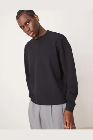 ASOS Oversized boxy waffle long sleeve t-shirt with henley neck in
