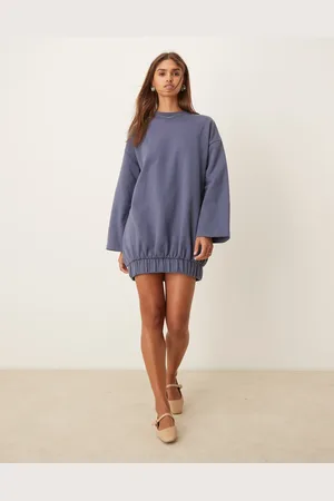 ASOS Cocoon sleeve mini sweat dress in denim blue