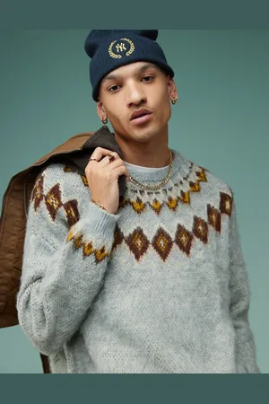 ASOS Oversized boxy fit fluffy knitted jumper with fairisle pattern in