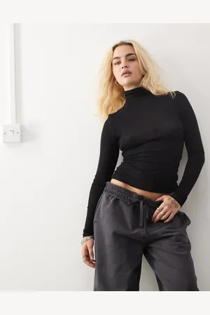 Weekday Diba semi sheer long sleeve high neck top with seam detail in